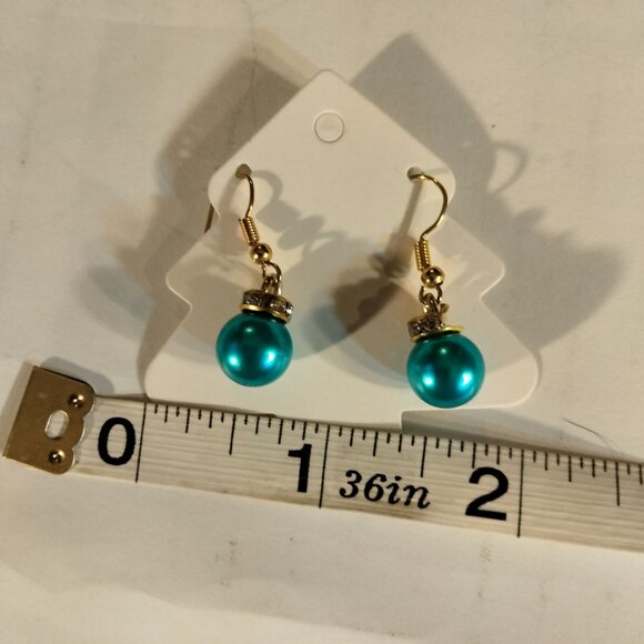 Red Pearl Drop Earrings Christmas Ornament Style - Picture 6 of 10